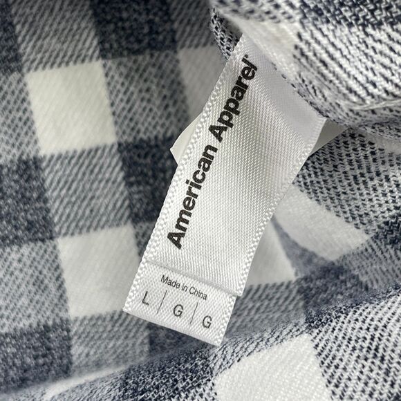 American Apparel Shirt Mens L Blue White Plaid Gingham Button Down Long Sleeve - Picture 7 of 8